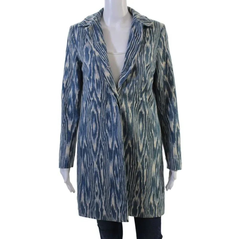 J. Mclaughlin Women Overcoat Blue Collared Hook & Eye Bohemian Size XS